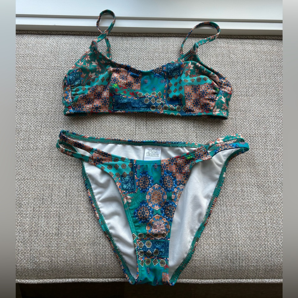 Green Patterned Two-Piece Swim Set